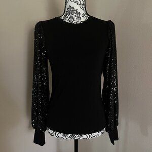 NWT Rachel Zoe Sequin Sleeve Sweater - Size Small- Black